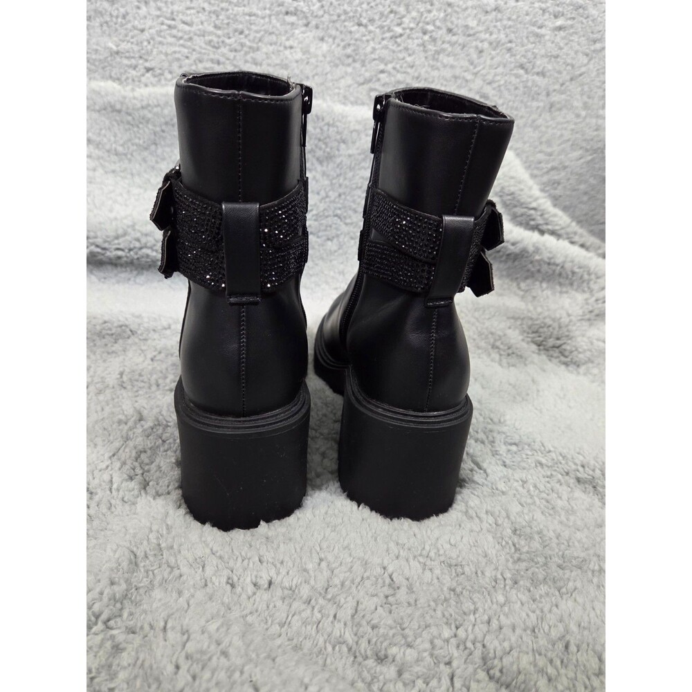 Steve Madden Chunky Studded Bling Boots 6.5M Black Leather Goth Grunge Combat‎ - Picture 3 of 7